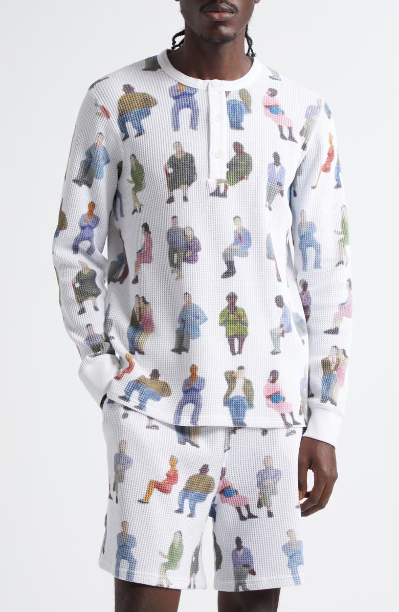 JW Anderson People Print Waffle Knit Cotton Henley Top, Main, color,