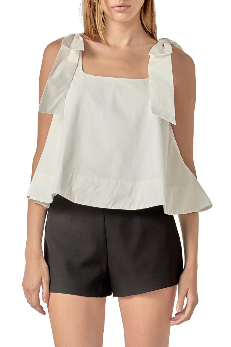 Bow Shoulder Sleeveless Cotton Top, Main, color, OFF WHITE