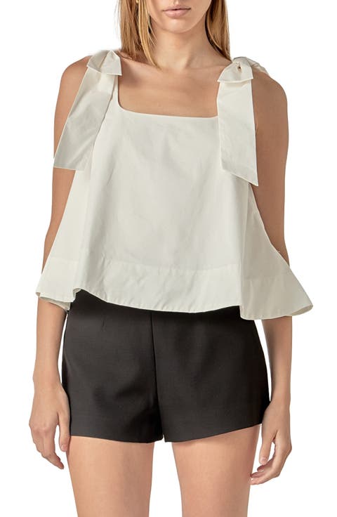 Bow Shoulder Sleeveless Cotton Top