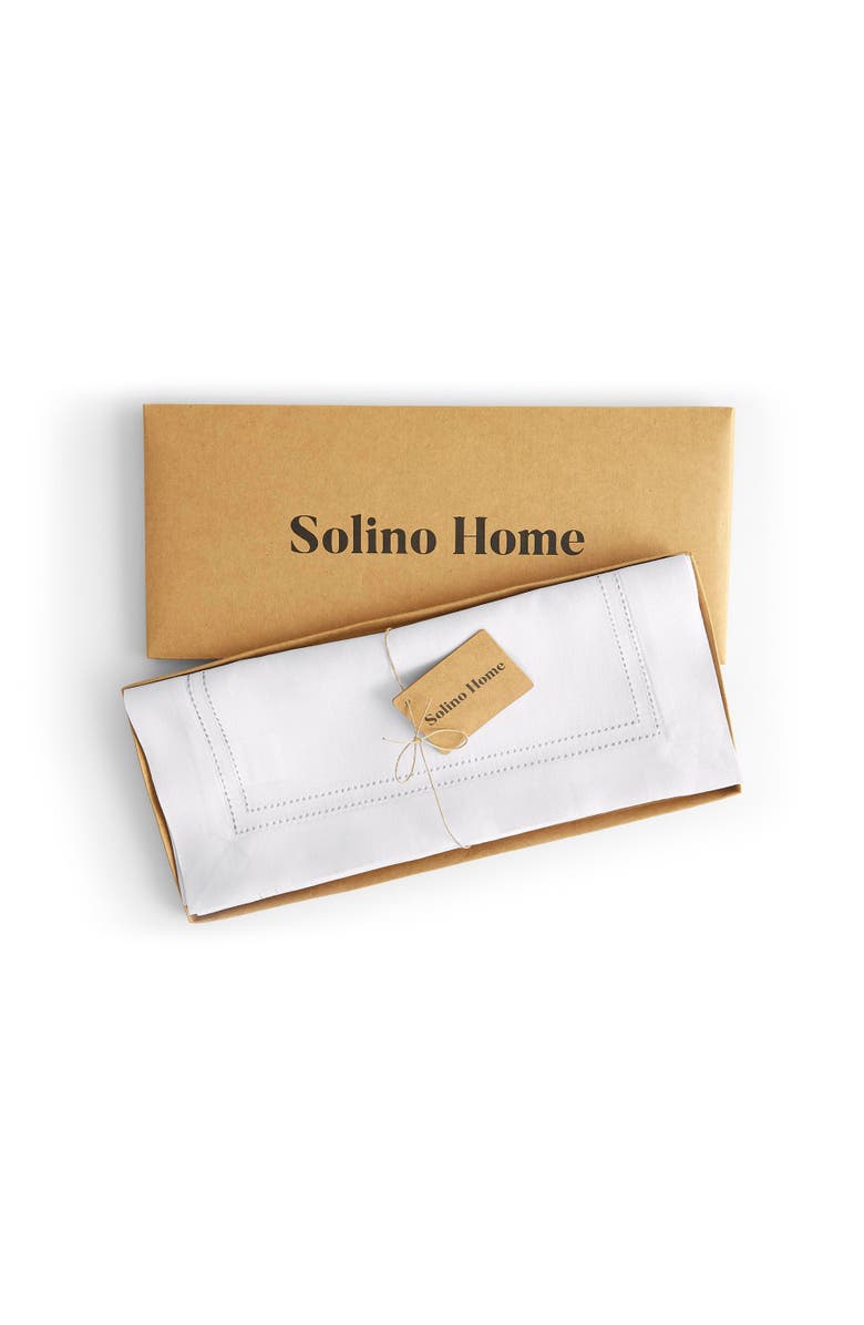 Solino Home Linen Table Runner for Dining Table, Holiday and Everyday Table Decor - Linen Double Hemstitch, Alternate, color, White