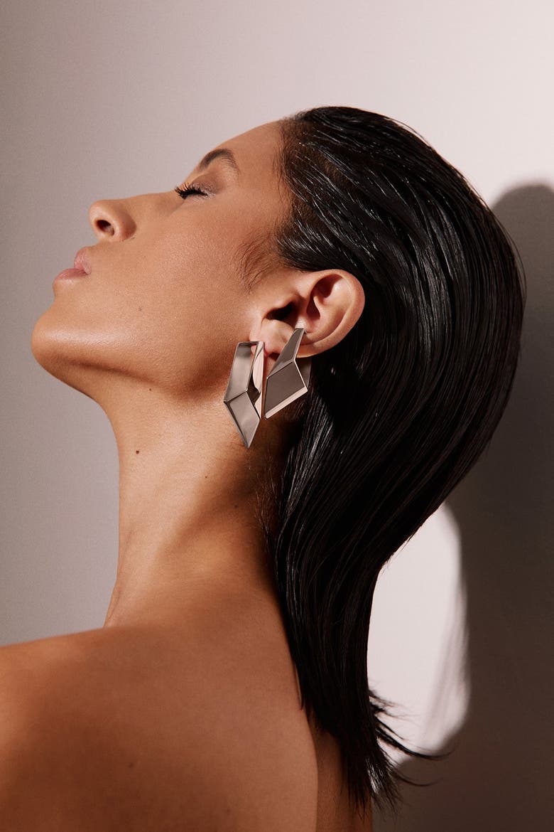 Oblique Earrings, Alternate, color, Silver