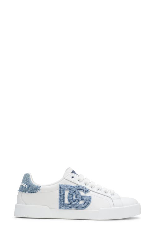 Dolce & Gabbana White Low-top Sneakers With Logo And Blue Tongue In White