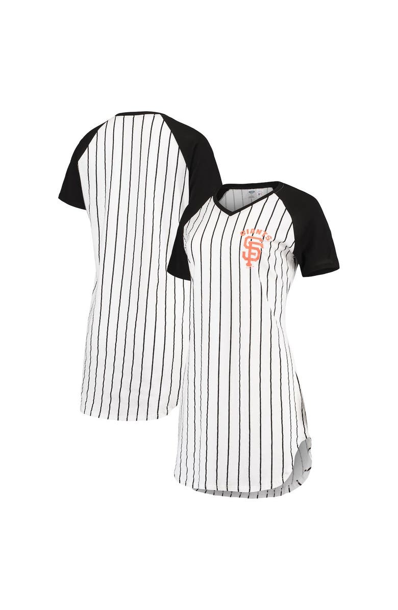 CONCEPTS SPORT Women's Concepts Sport White/Black San Francisco Giants Vigor Pinstripe Raglan V-Neck Nightshirt, Main, color, White