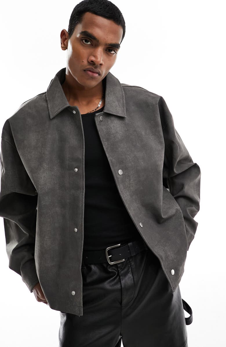 ASOS DESIGN Oversize Faux Leather Shacket, Main, color, 