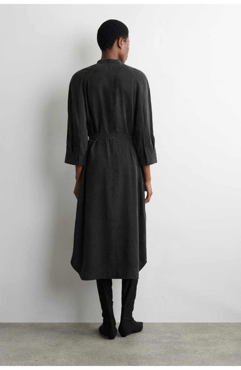 COS Belted Collarless Midi Shirt Dress, Alternate, color, Black