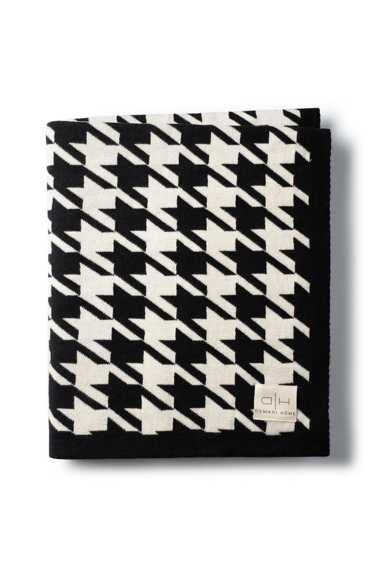 Houndstooth Knit Throw Blanket, Main, color, BLACK