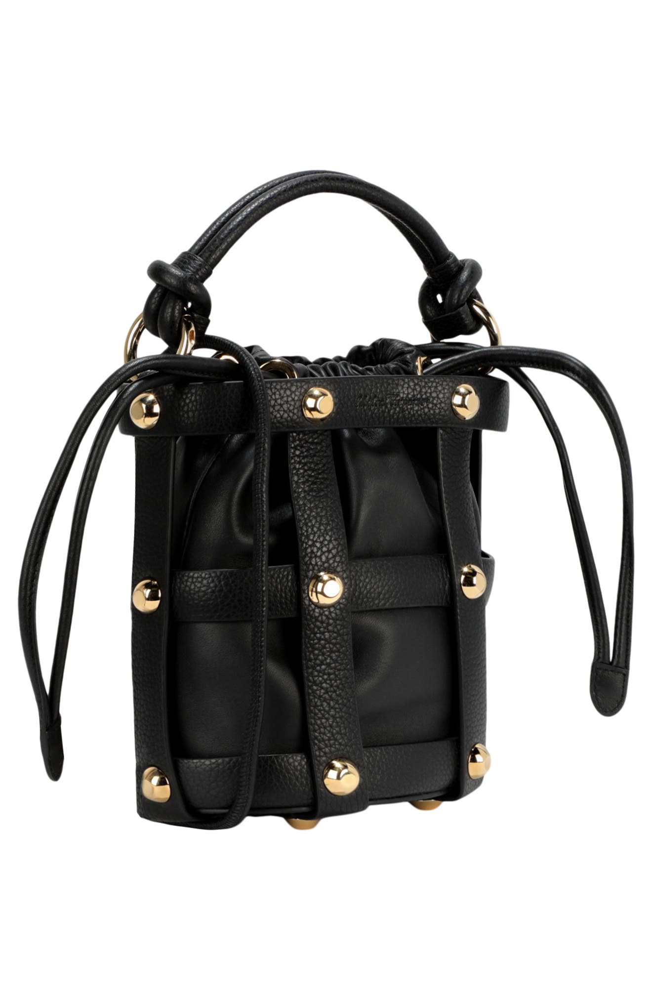 FERRAGAMO Drawstring Leather Shoulder Bag, Alternate, color, Black