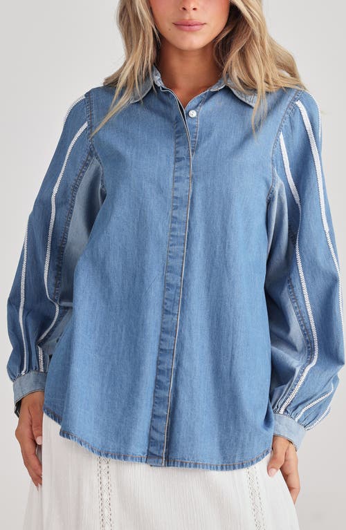 Talisman The Label Stella Embroidered Detail Cotton Chambray Button-up Shirt In Blue