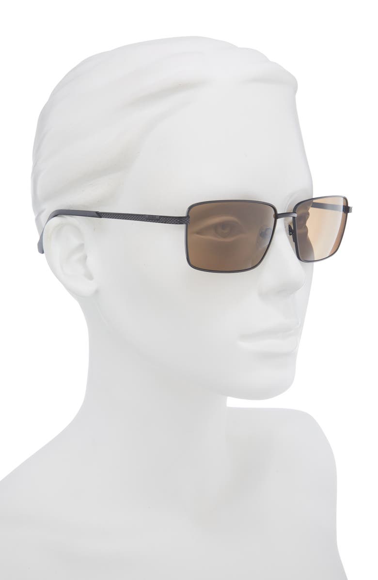 GUESS 59mm Rectangular Sunglasses, Alternate, color, Matte Black / Brown