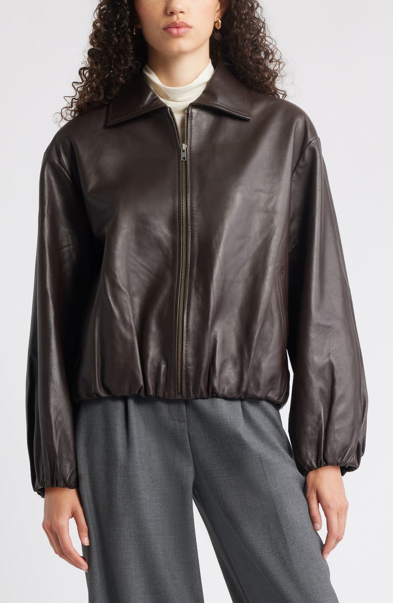 Nordstrom Bubble Hem Leather Jacket, Alternate, color, Brown Torte
