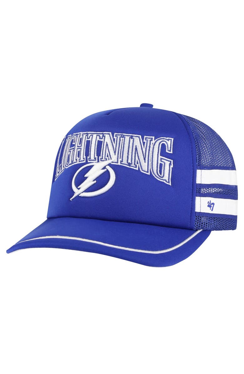 '47 Men's '47 Blue Tampa Bay Lightning Sideband Stripes Trucker Snapback Hat, Main, color,