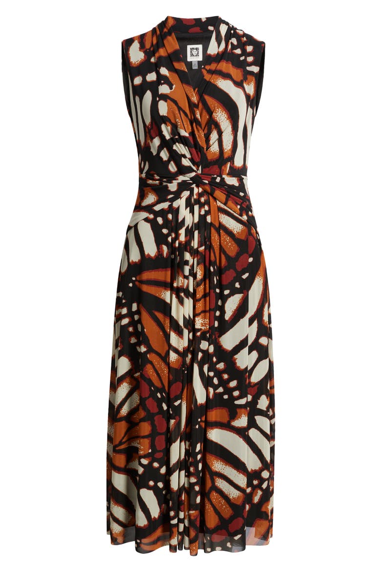 Twist Front Print Sleeveless Midi Dress, Alternate, color, CHILI MULTI