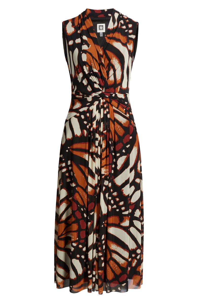 Anne Klein Twist Front Print Sleeveless Midi Dress, Main, color, Chili Multi