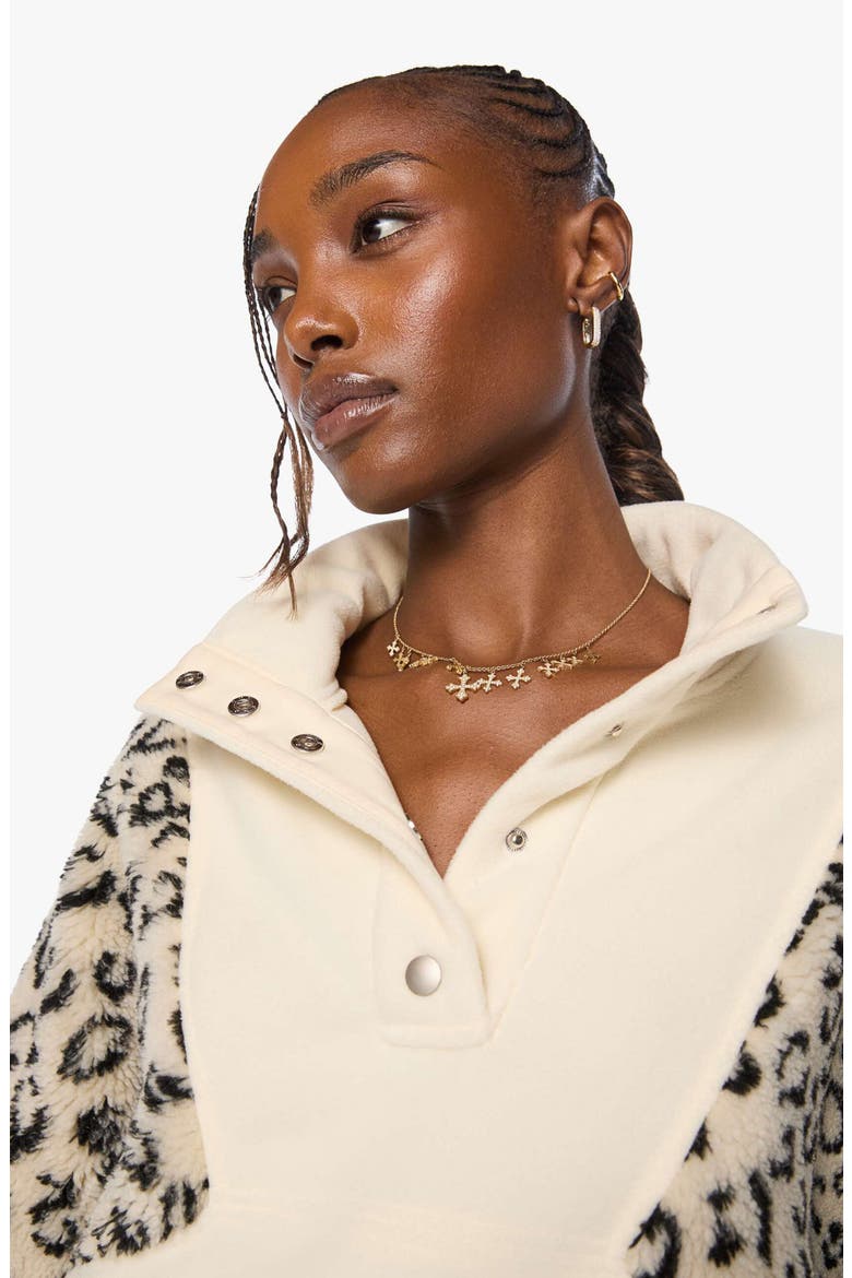 The Funnel Neck Drop Inset Leopard Print Fleece Sweatshirt, Alternate, color, CREAM AND WHITE