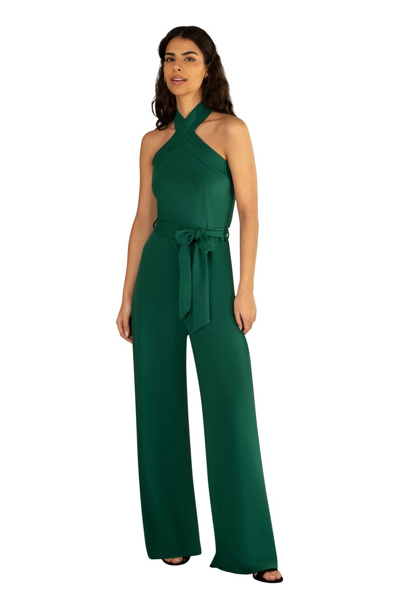 Cross Over Halter Neck Jumpsuit, Main, color, Green