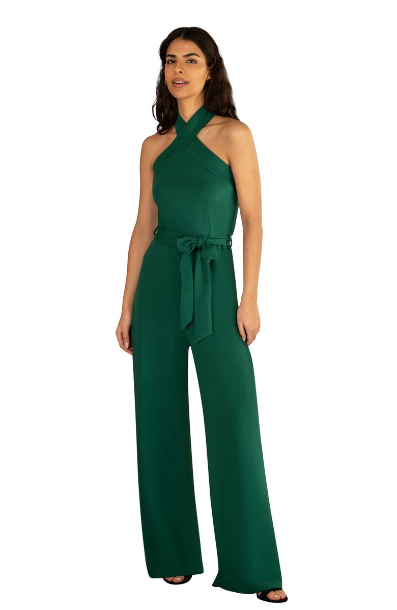 Yumi Cross Over Halter Neck Jumpsuit, Main, color, Green