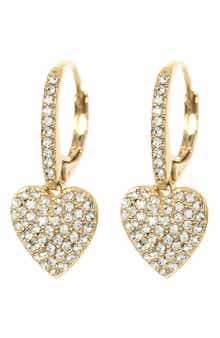 Pavé CZ Heart Drop Leverback Earrings