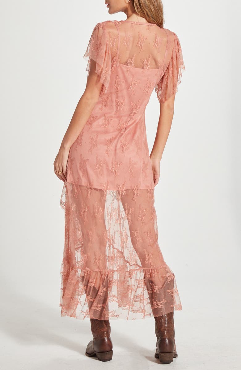 WISHLIST Sheer Lace Maxi Dress, Alternate, color, Clay