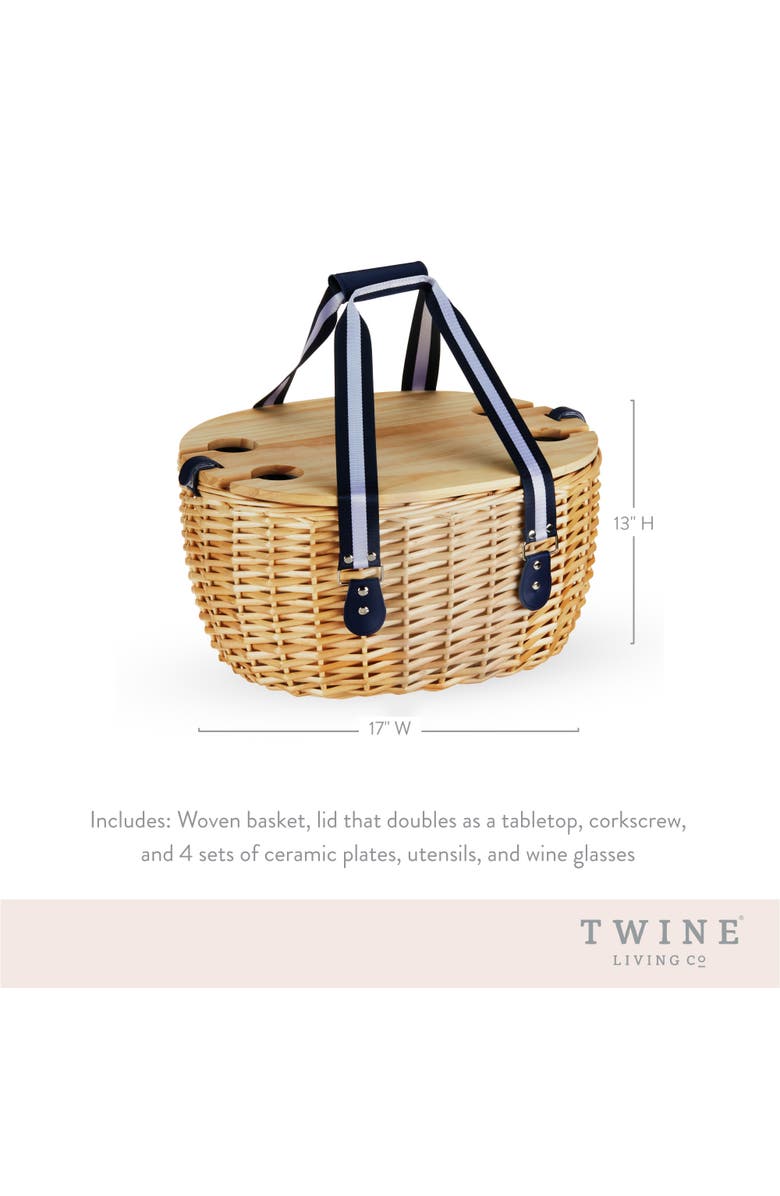TWINE Central Park Willow Picnic Basket Set for Four, Alternate, color, Brown