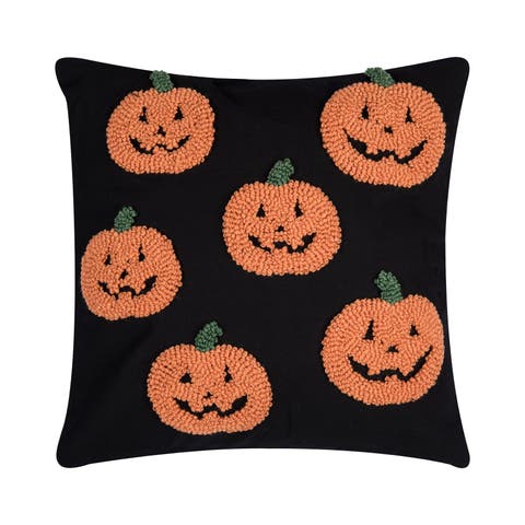 Pumpkin Party Jack O' Lanterns Hooked Halloween Accent Throw Pillow 18" x 18"