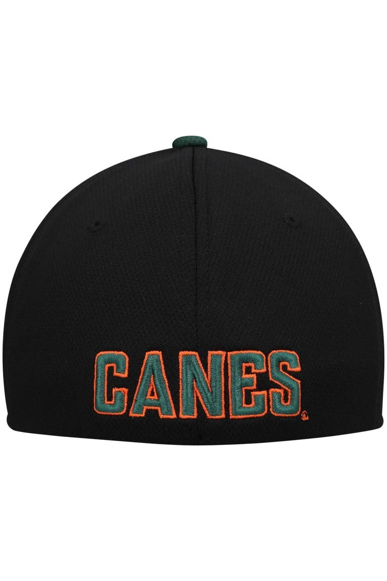 Men's Top of the World Black/Green Miami Hurricanes Two-Tone Reflex Hybrid Tech Flex Hat, Alternate, color, Black
