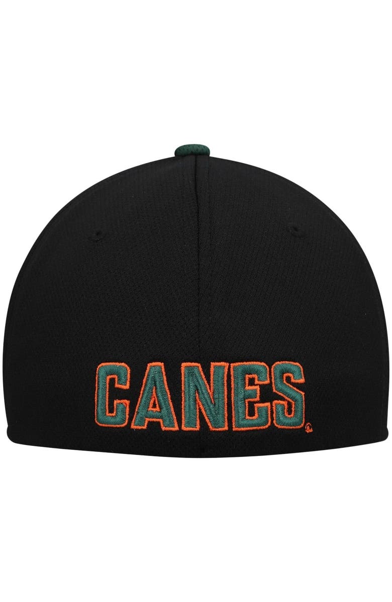 TOP OF THE WORLD Men's Top of the World Black/Green Miami Hurricanes Two-Tone Reflex Hybrid Tech Flex Hat, Alternate, color, 