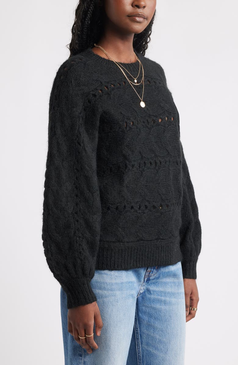 Treasure & Bond Cable Crewneck Sweater, Alternate, color, Black