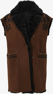 Mine Bilgi Cadenza Merino Curly Shearling Long Vest with Embroidery
