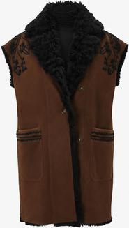 Mine Bilgi Cadenza Merino Curly Shearling Long Vest with Embroidery