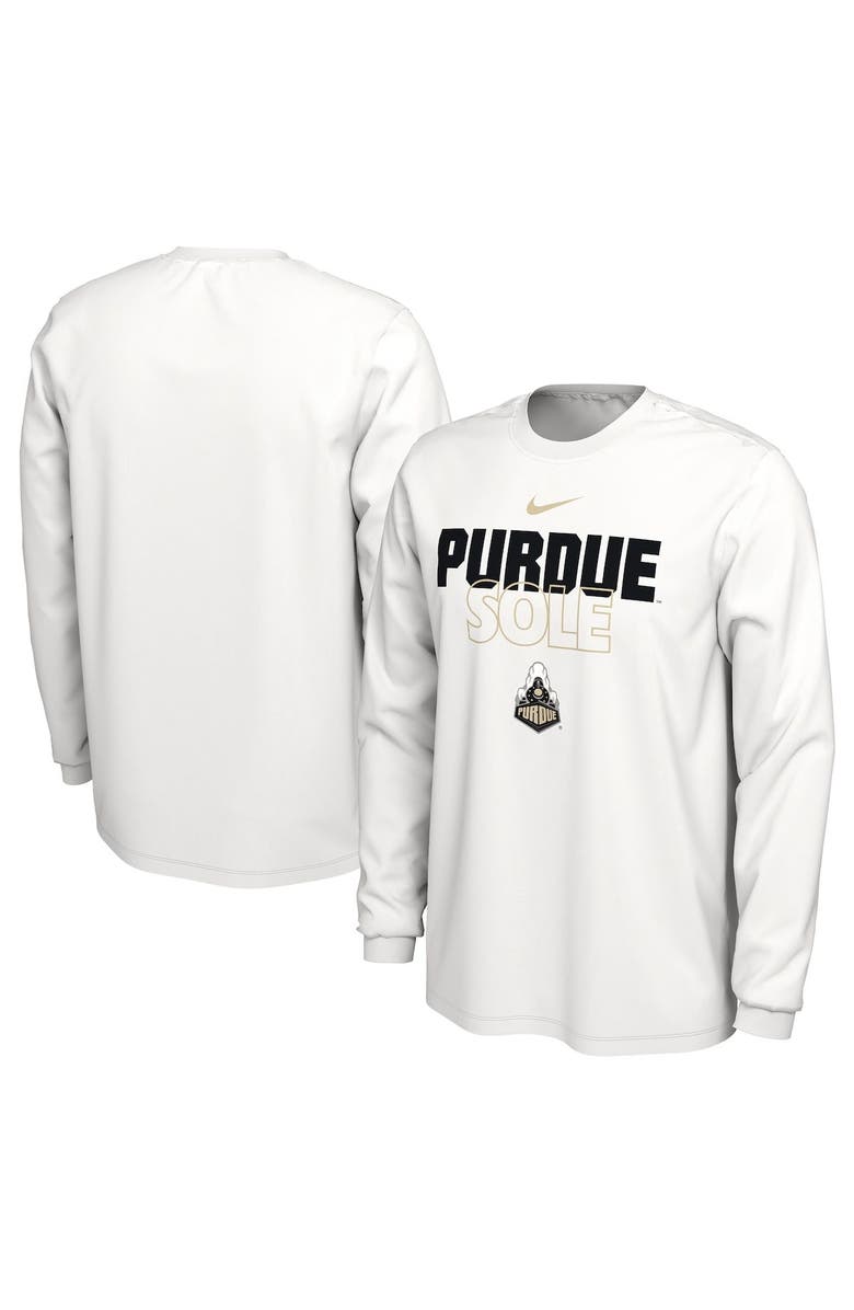 Nike White Purdue Boilermakers 2023 On Court Bench Long Sleeve T-Shirt, Main, color, 