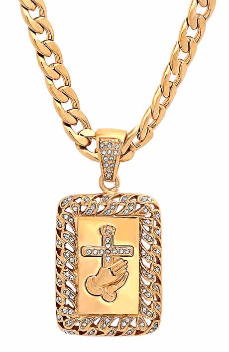 Men's Cubic Zirconia Dog Tag Pendant Necklace