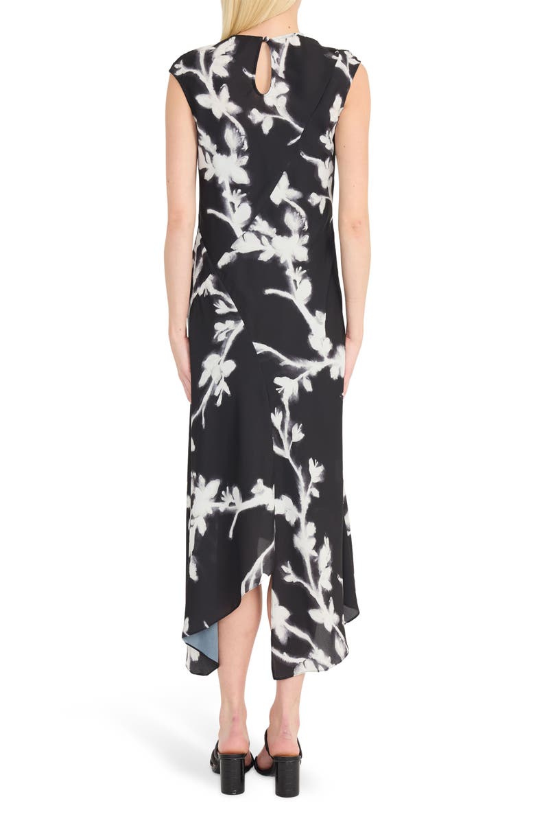 Luxely Floral Print Asymmetric Midi Dress, Alternate, color, Black/ Soft White
