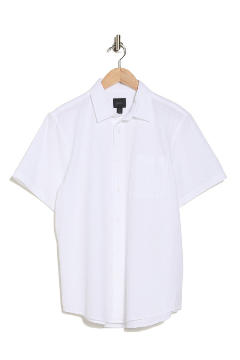 Seersucker Short Sleeve Cotton Button-Up Shirt, Alternate, color, WHITE