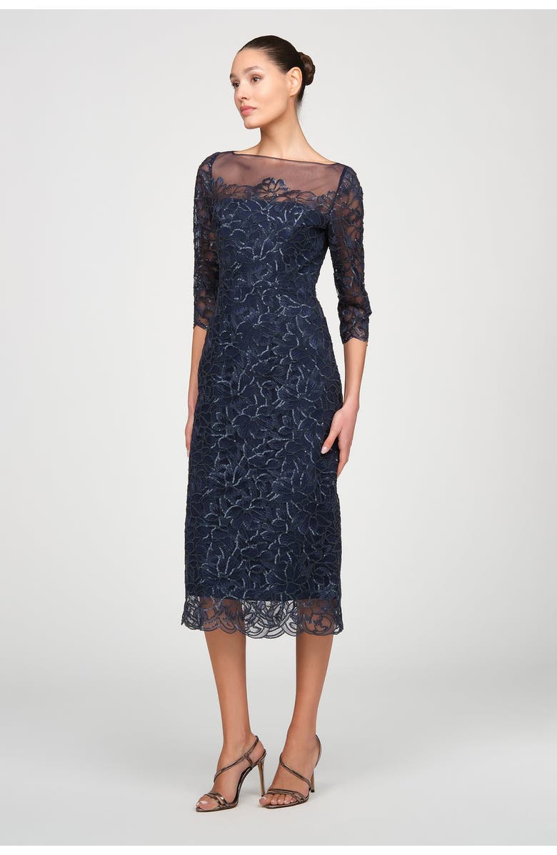 Theia Marbella Beaded Midi Dress, Alternate, color, Nautical Navy