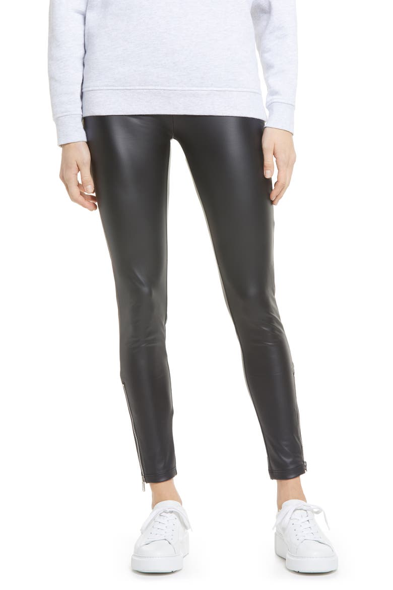 Faux Leather Leggings, Main, color, BLACK