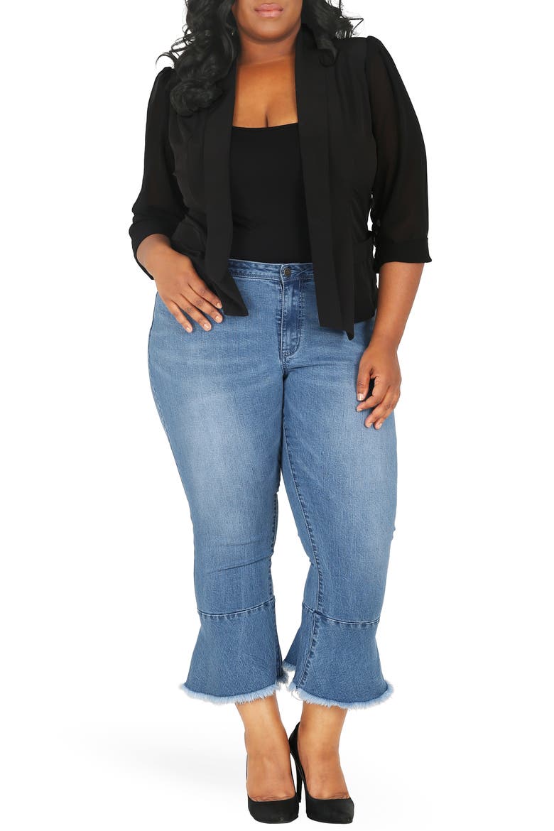Kesha Ruffle Skinny Jeans, Alternate, color, BLUE