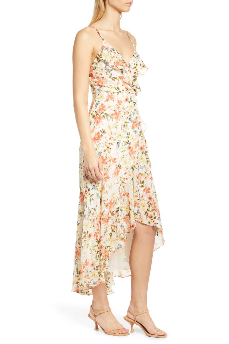 Floral High-Low Faux Wrap Dress, Alternate, color, BLUSH/ MULTI