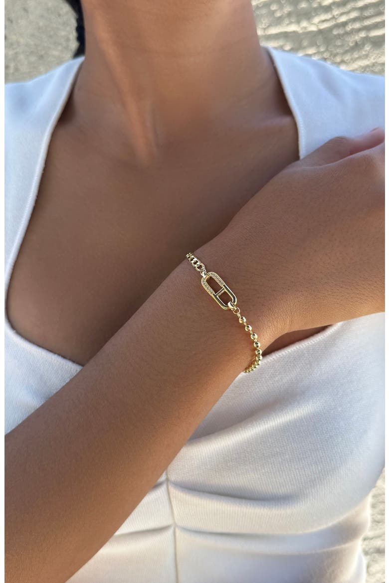 14K Gold Plated Cubic Zirconia Mixed Chain Bracelet, Alternate, color, GOLD
