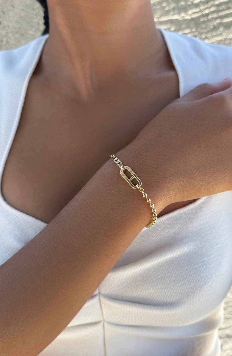 Adornia 14K Gold Plated Cubic Zirconia Mixed Chain Bracelet, Alternate, color, Gold