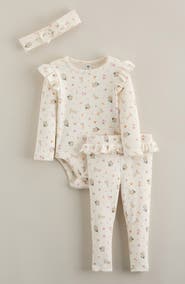 Nordstrom Flutter Bodysuit, Pants & Headband Set