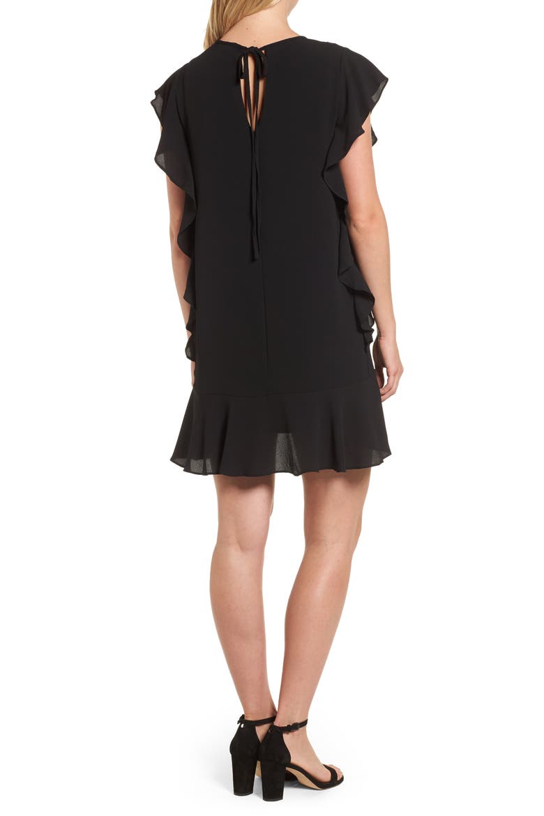 Flutter Sleeve Shift Dress, Alternate, color, BLACK