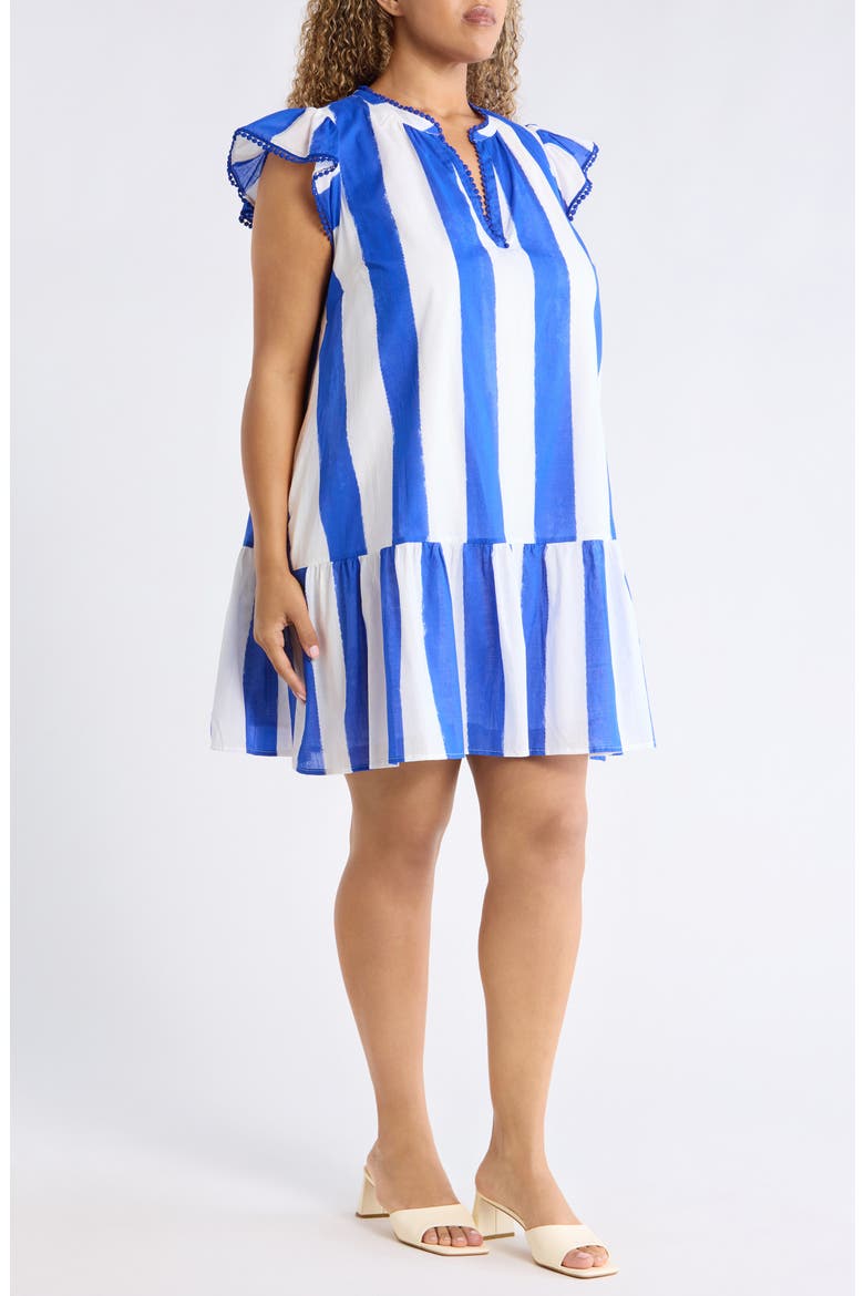 Stripe Cotton Split Neck Shift Minidress, Alternate, color, WHITE-BLUE-STRIPE