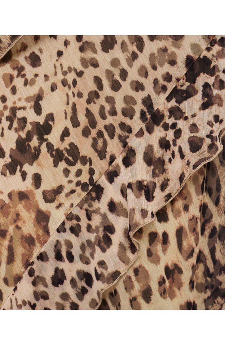 MANGO Animal Print Ruffle Slipdress, Alternate, color, Ecru