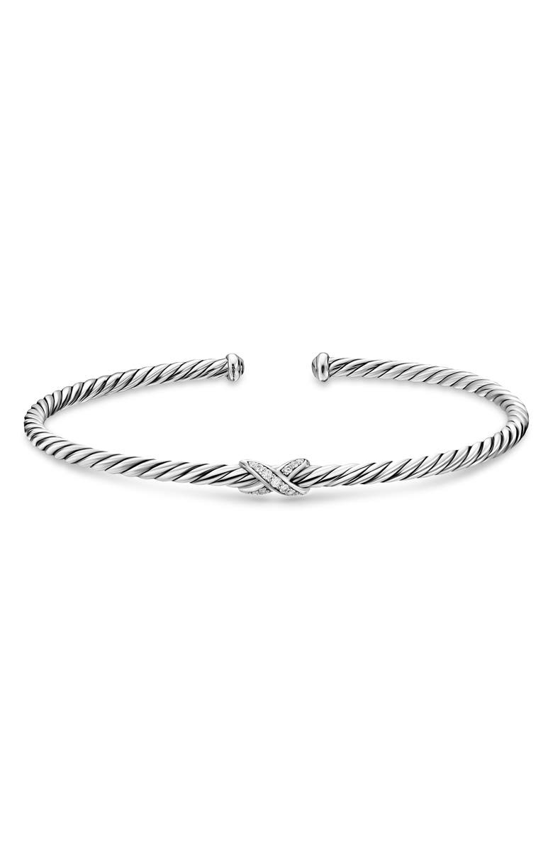 David Yurman Micro Cable Flex<sup>®</sup> X Bracelet in Sterling Silver with Diamonds, 2.6mm, Alternate, color, Silver Pave