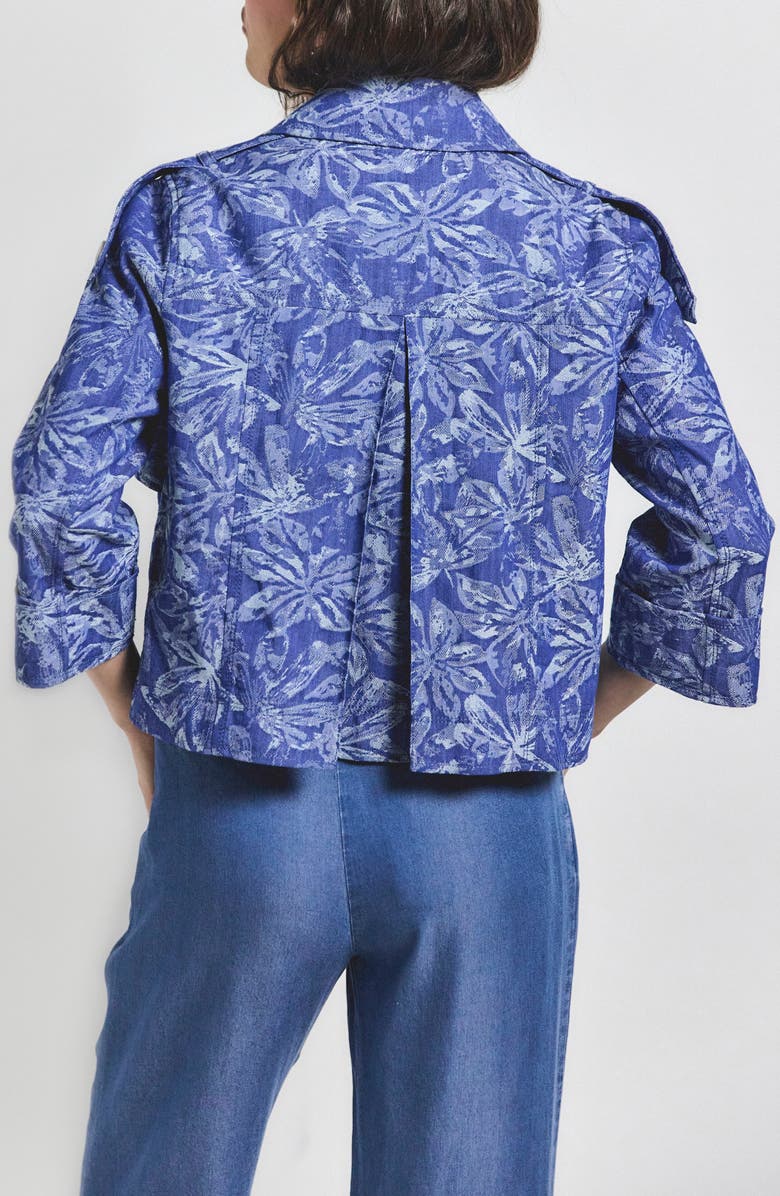 Derek Lam 10 Crosby Elijah Floral Cotton Blend Double Breasted Crop Jacket, Alternate, color, Indigo