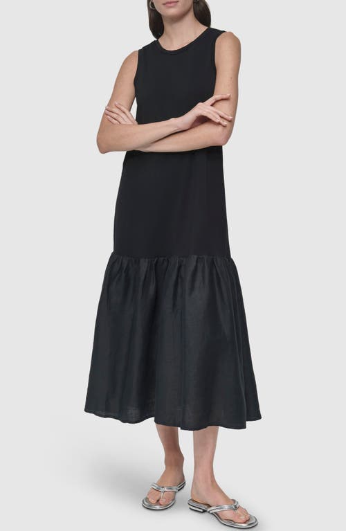 DKNY Ruffle Sleeveless Dress in Black/Black 