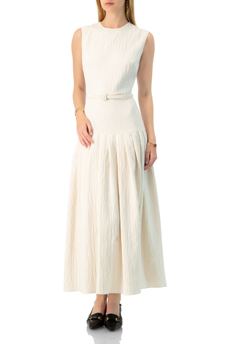 Sleeveless Long  Dress with Wide Skirt Pleats, Main, color, Ivory
