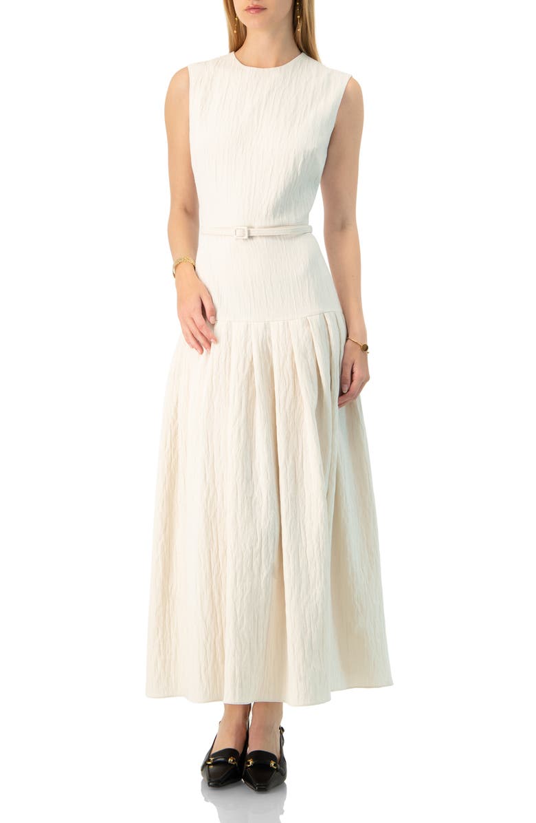 IVONNE Sleeveless Long Dress with Wide Skirt Pleats, Main, color, Ivory