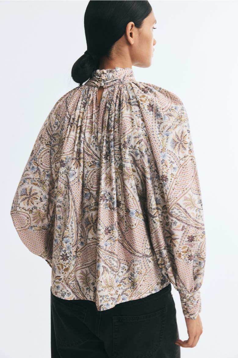 Balloon-Sleeved Blouse, Alternate, color, Light beige/paisley