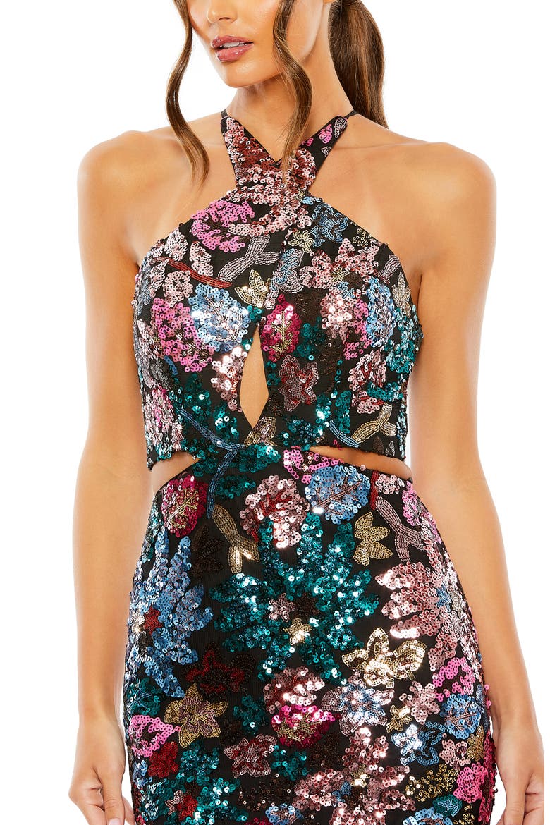 Sequin Embellished Cross Neck Gown, Alternate, color, BLACK MULTI